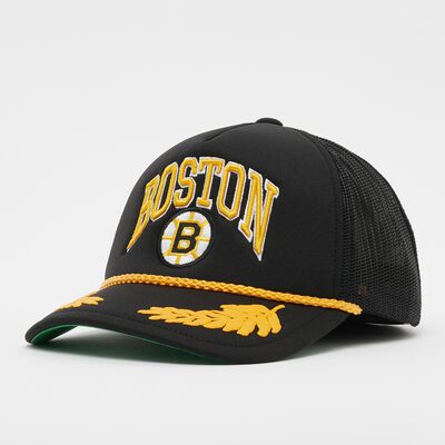 Men's Mitchell & Ness Black Boston Bruins Gold Leaf Trucker Snapback Hat